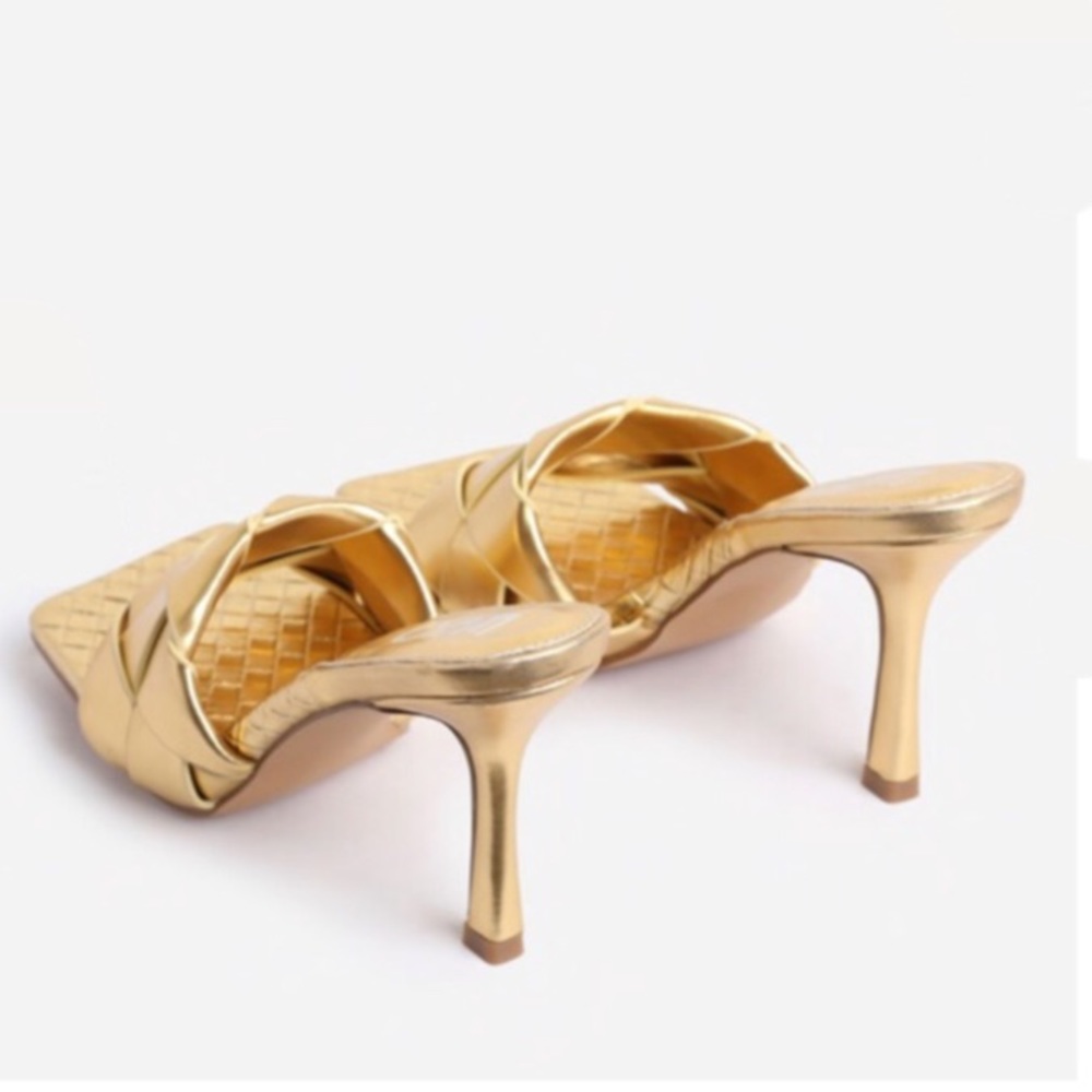 Woven Square Toe Mules - Gold - Picture 3 of 10